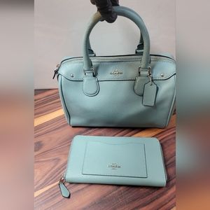 COACH GROSSGRAIN PURSE/BAG & WALLET SET AQUAMARINE FANTASTIC CONDITION
